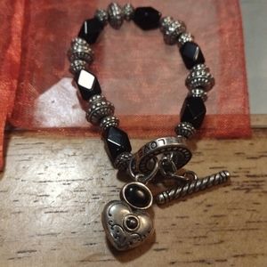Brighton Silver Plated Black Bead Heart Toggle Bracelet